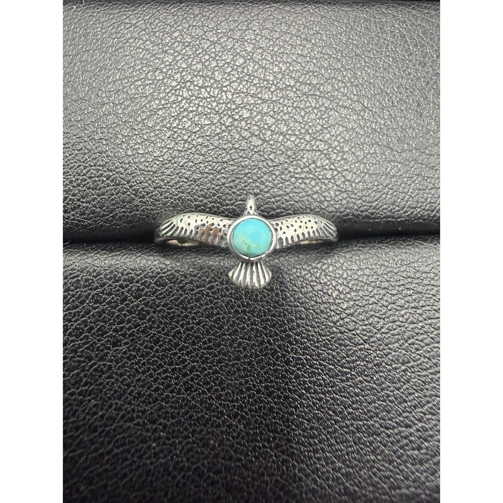 New Condition Sterling Silver Turquoise Thunder Bird Ring Size 7 J9